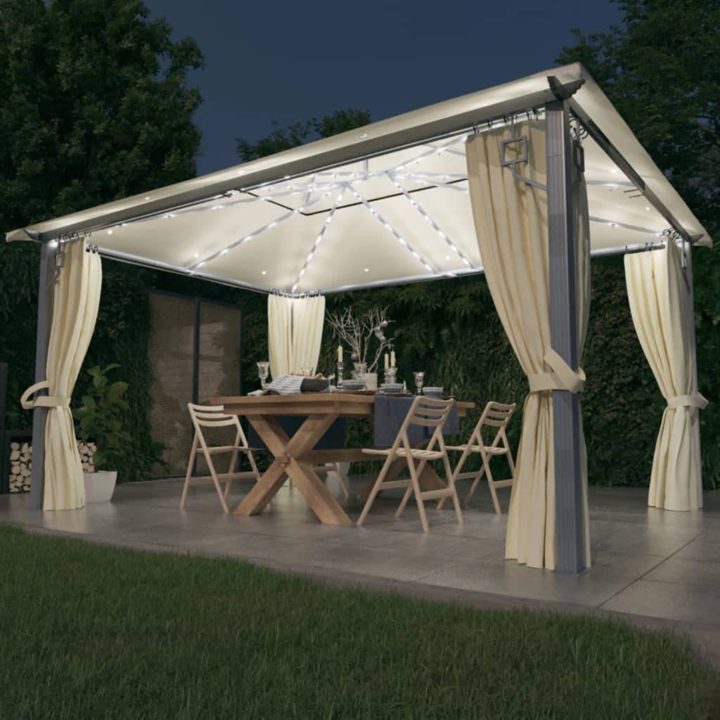 ComfortXL - Tonnelle Rectangulaire Aluminium avec Rideaux et Éclairage LED Solaire pour Jardin Crème 4x3 m – ComfortXL Outdoor Living - Image 1