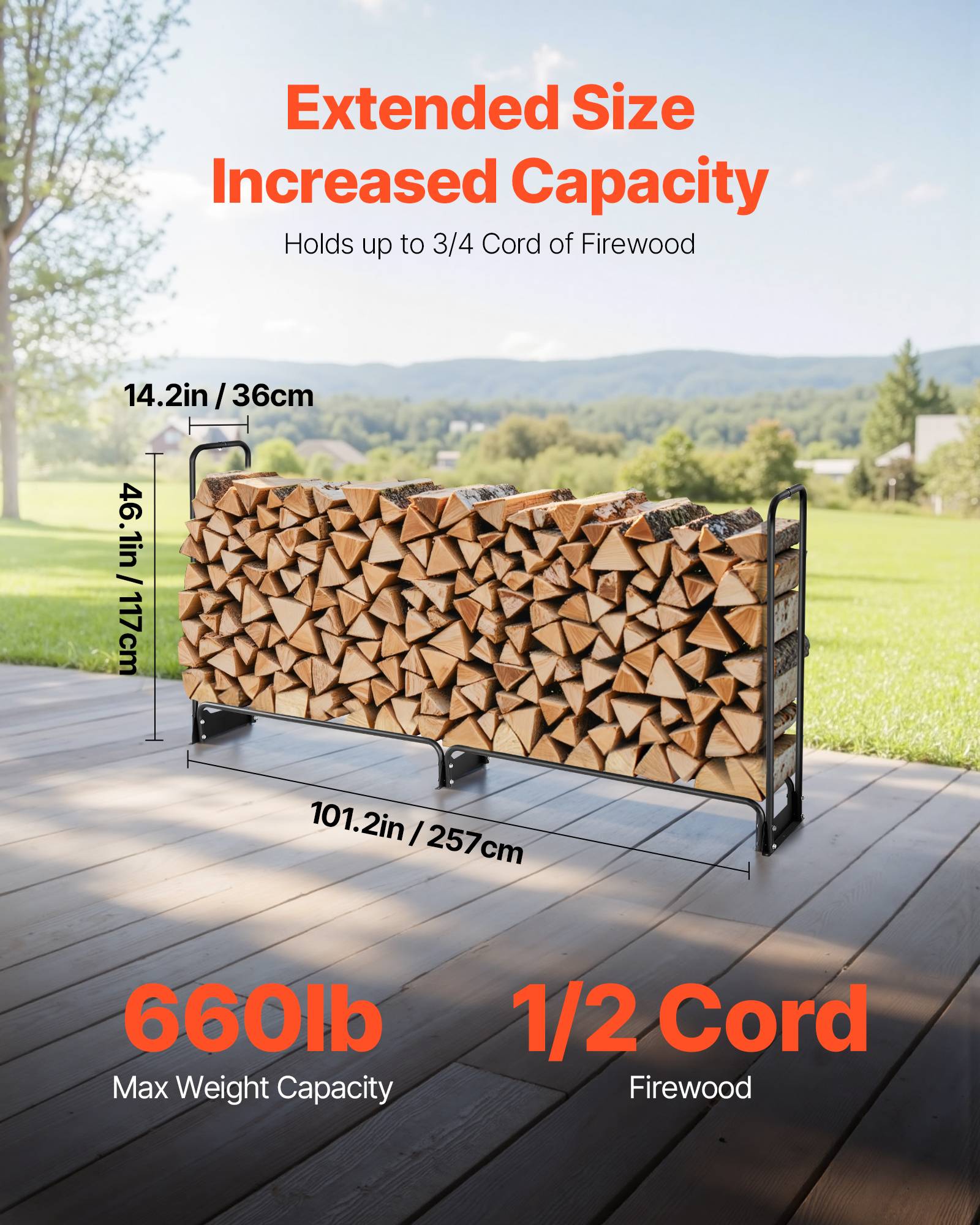 VEVOR Abri à buches 259x36x117 cm avec couverture 600D, pour 1/2 corde de bois en intérieur/extérieur. - Image 3