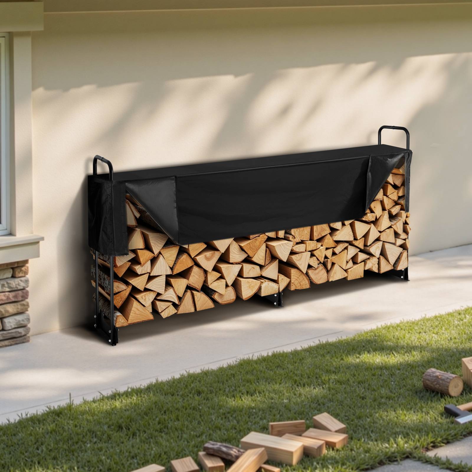 VEVOR Abri à buches 259x36x117 cm avec couverture 600D, pour 1/2 corde de bois en intérieur/extérieur. - Image 8