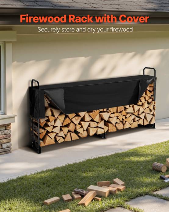 VEVOR Abri à buches 259x36x117 cm avec couverture 600D, pour 1/2 corde de bois en intérieur/extérieur. - Image 2