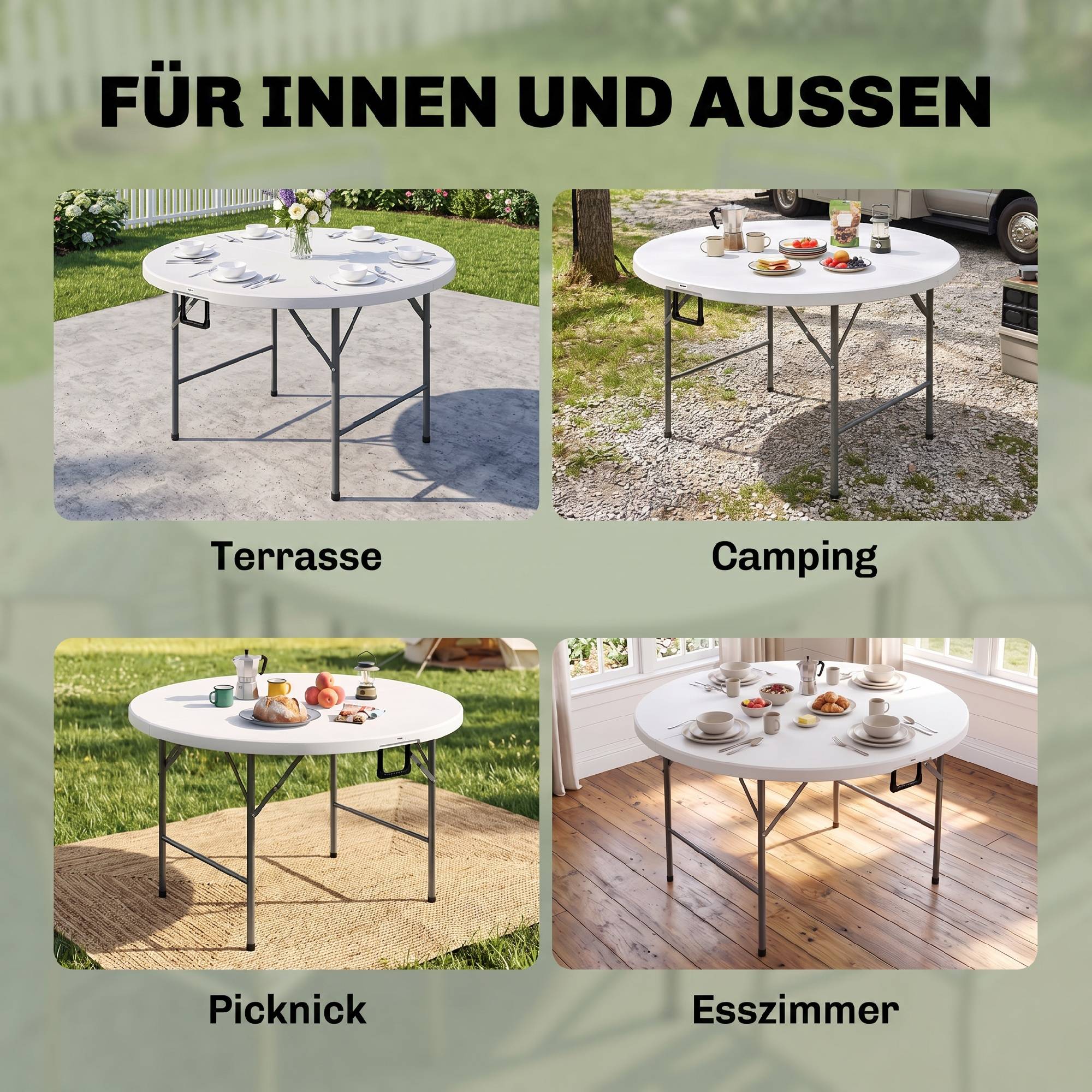 Sans Marque - Table ronde de jardin pliante Ø122 cm peut accueillir 6 personnes pour évènement, structure métal, plateau HDPE - Image 9