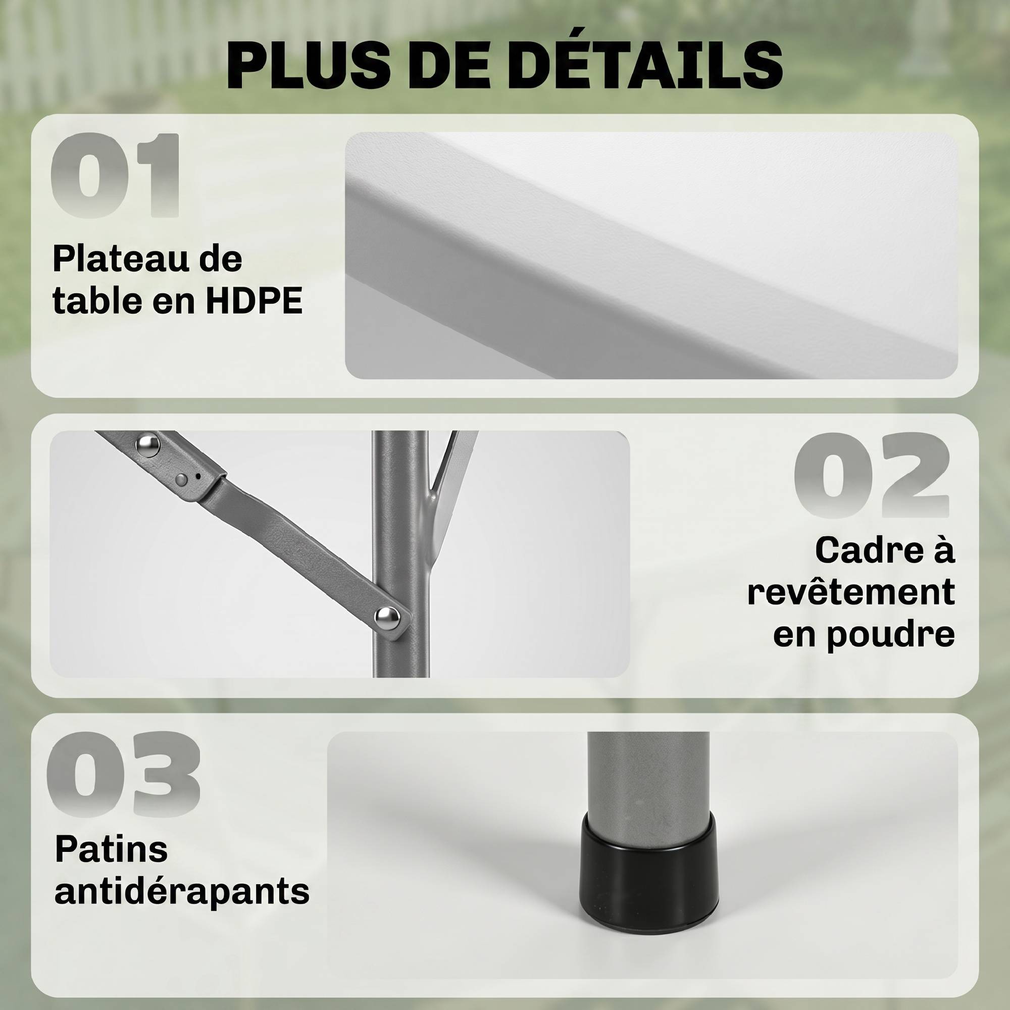 Sans Marque - Table ronde de jardin pliante Ø122 cm peut accueillir 6 personnes pour évènement, structure métal, plateau HDPE - Image 8