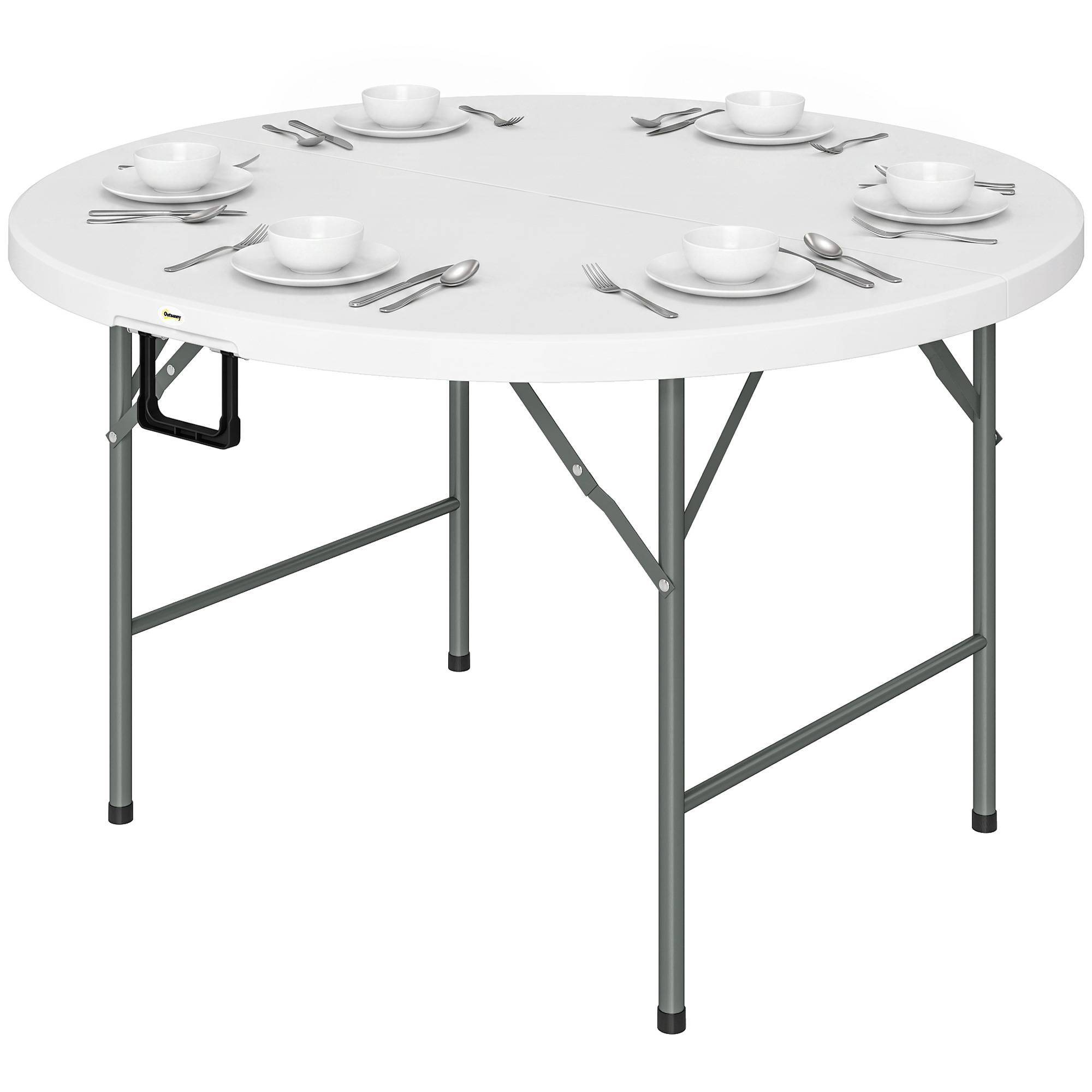Sans Marque - Table ronde de jardin pliante Ø122 cm peut accueillir 6 personnes pour évènement, structure métal, plateau HDPE - Image 2