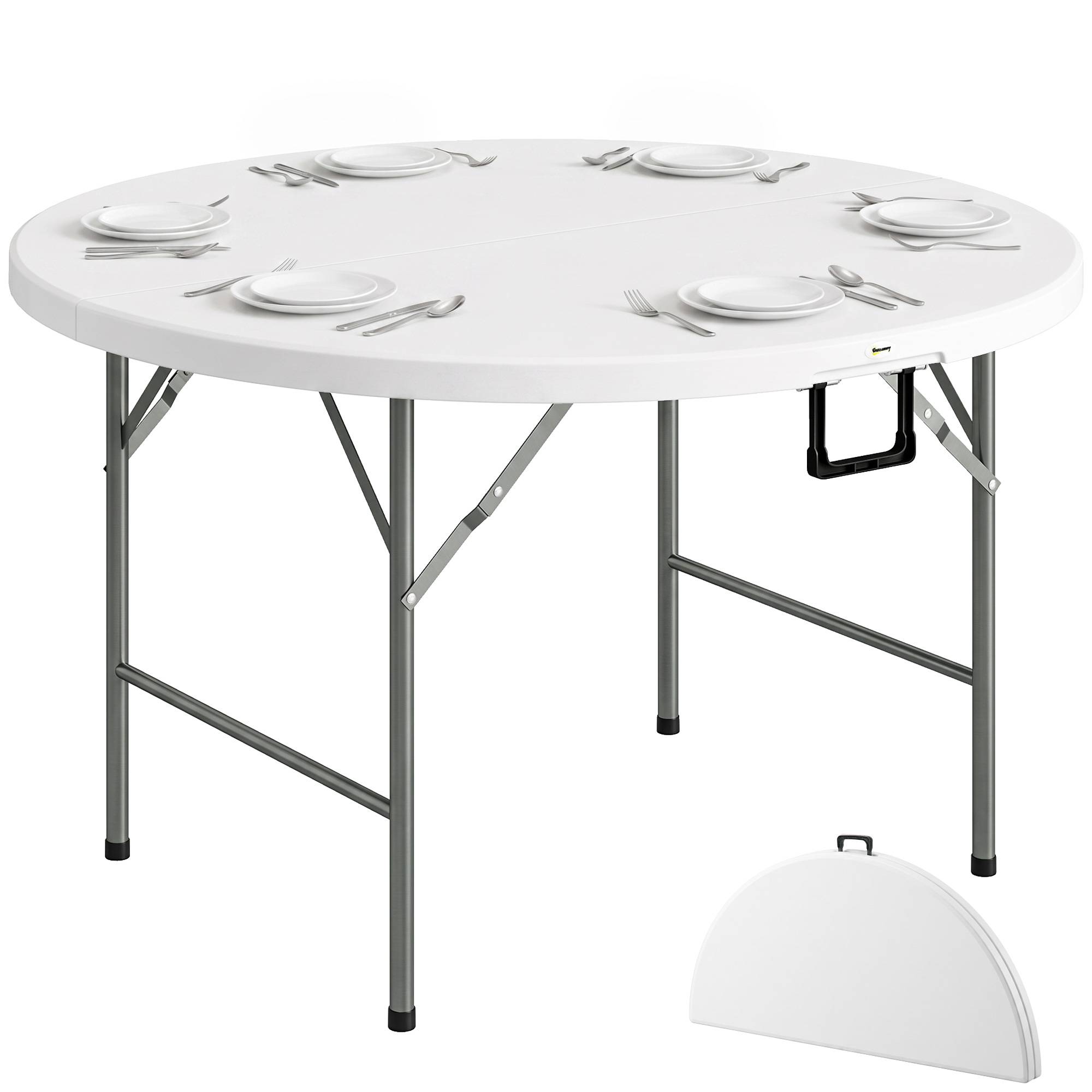 Sans Marque - Table ronde de jardin pliante Ø122 cm peut accueillir 6 personnes pour évènement, structure métal, plateau HDPE - Image 1