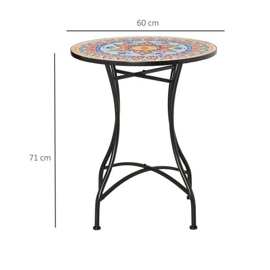 PANGIVO - Table de jardin ronde avec mosaïque en céramique et cadre en métal, Ø60 cm, rouge, bleu et blanc - PANGIVO - Image 3
