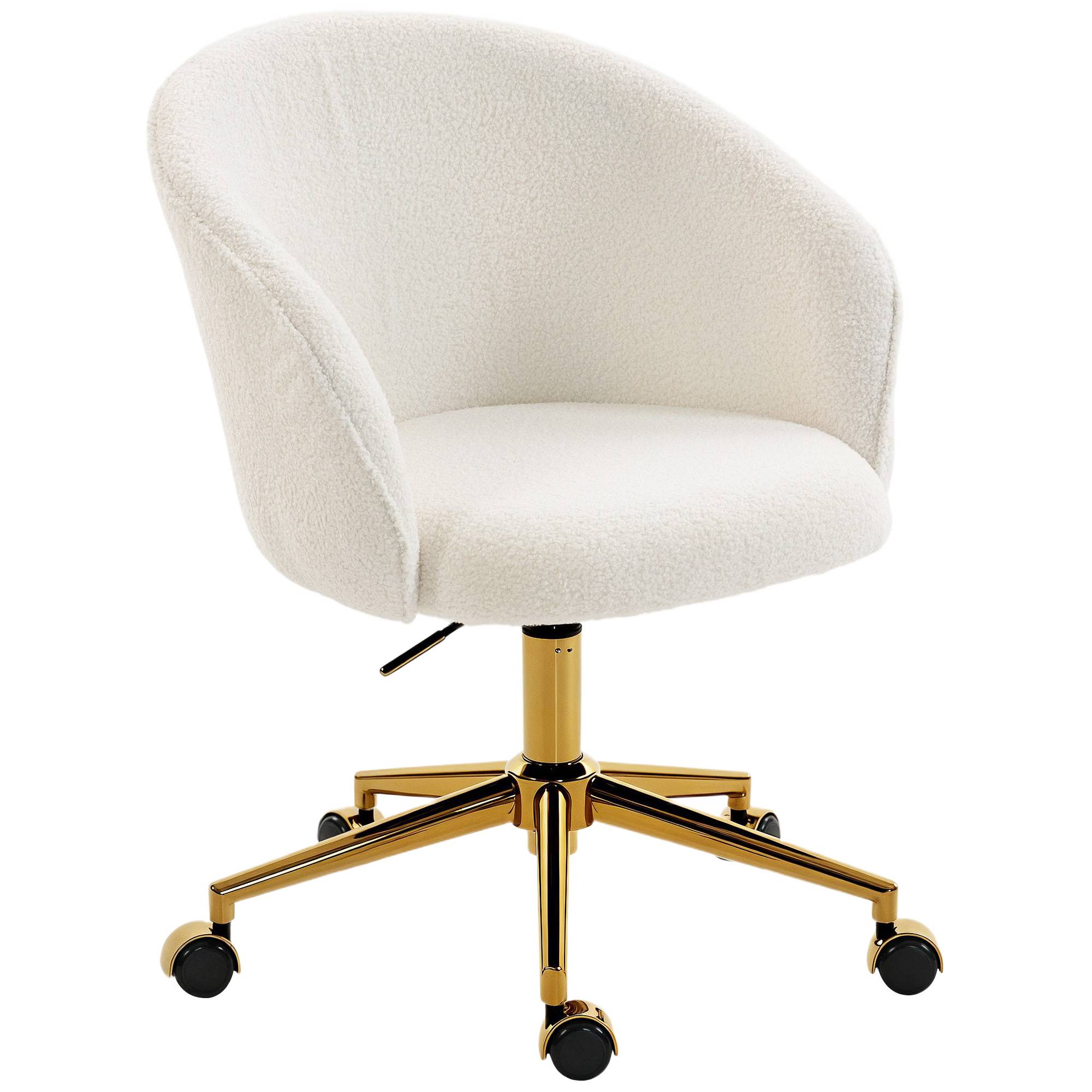 Sans Marque - Chaise de bureau, fauteuil de bureau ergonomique réglable en hauteur, siège pivotante, piètement en acier, crème - Image 2