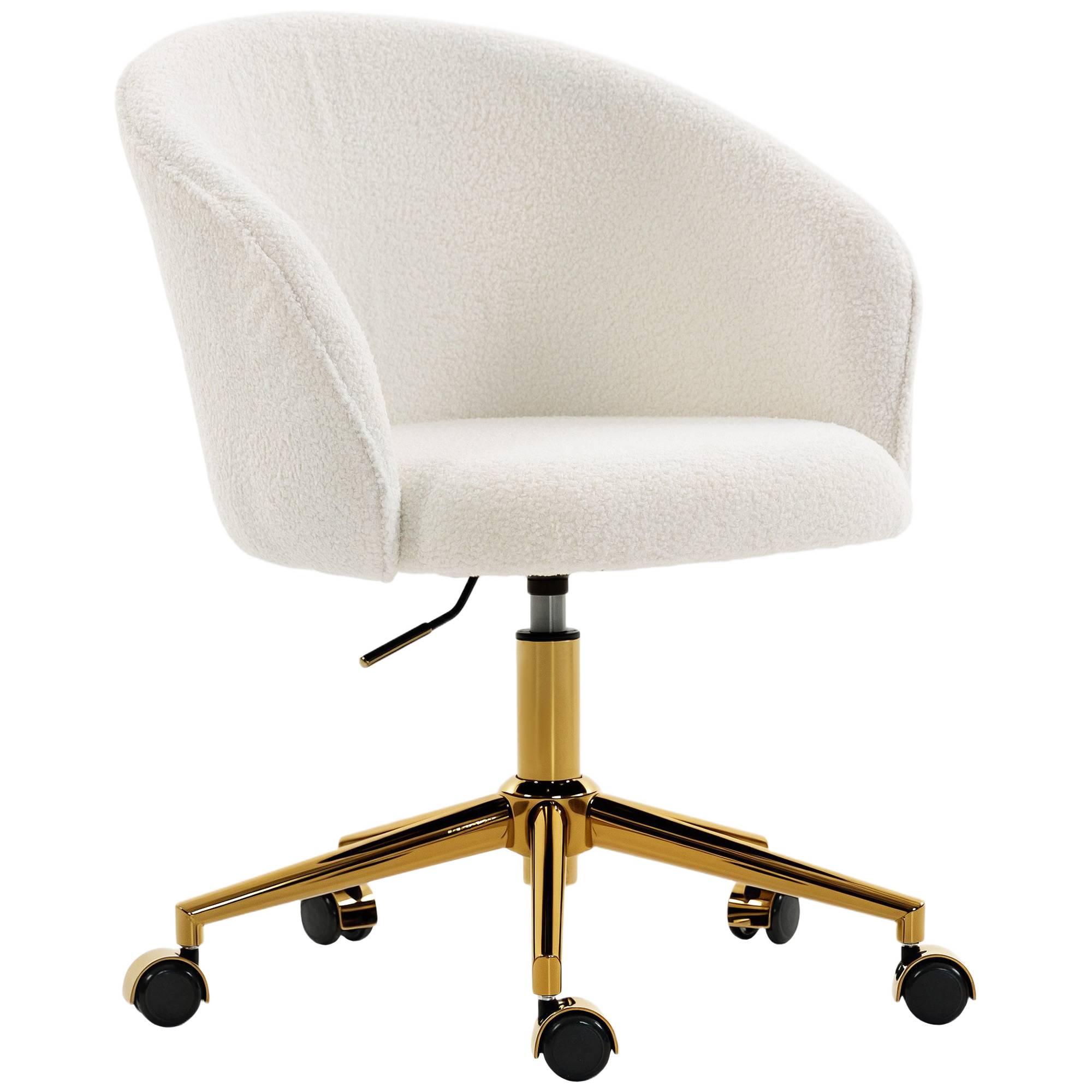 Sans Marque - Chaise de bureau, fauteuil de bureau ergonomique réglable en hauteur, siège pivotante, piètement en acier, crème - Image 1