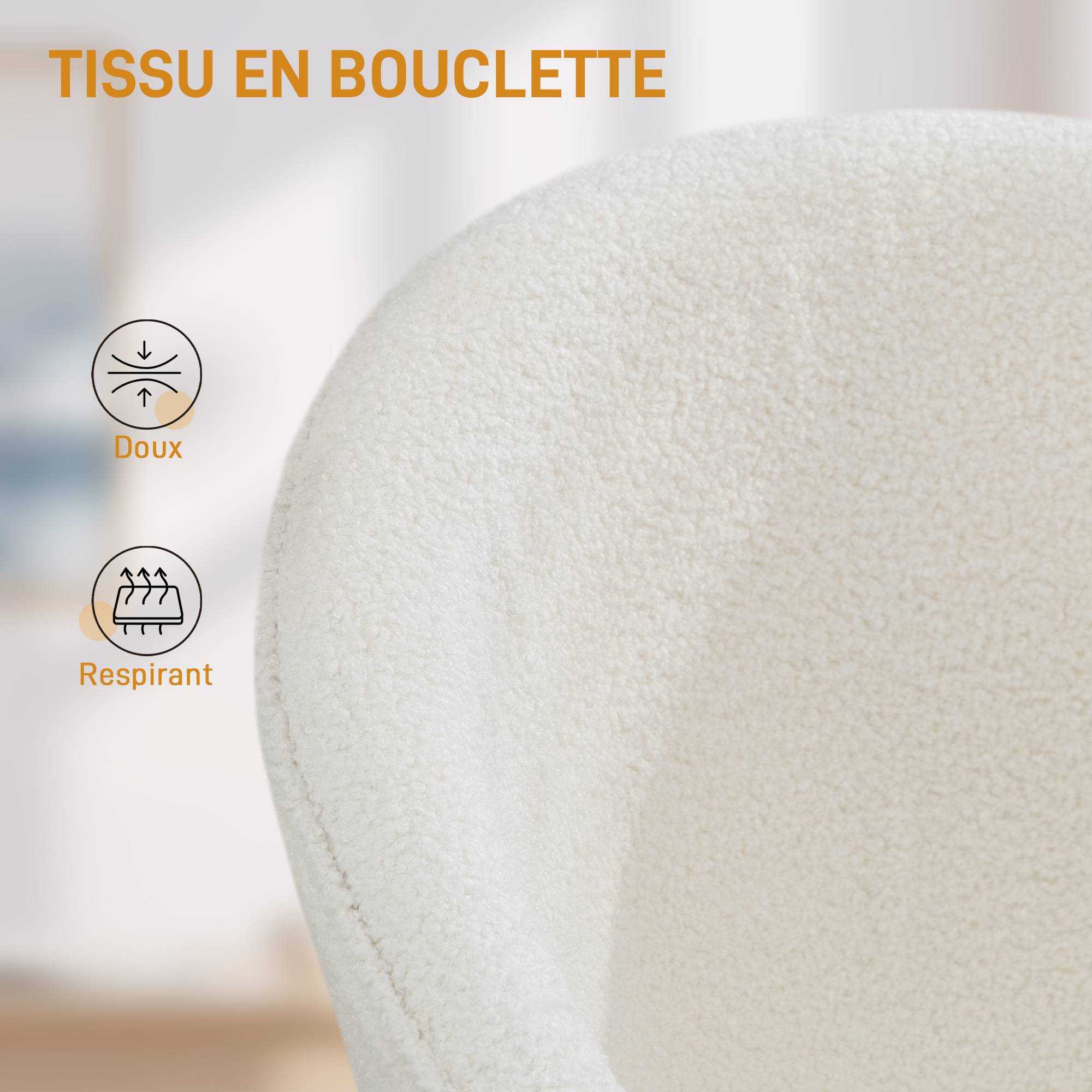 Sans Marque - Chaise de bureau, fauteuil de bureau ergonomique réglable en hauteur, siège pivotante, piètement en acier, crème - Image 8