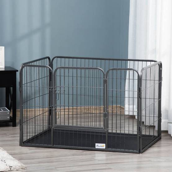 Parc Rectangulaire pour Animaux 4 Panneaux Acier 109 x 74 x 71 cm, Porte Double Verrouillage et Plateau Amovible, Intérieur/Extérieur - Image 4
