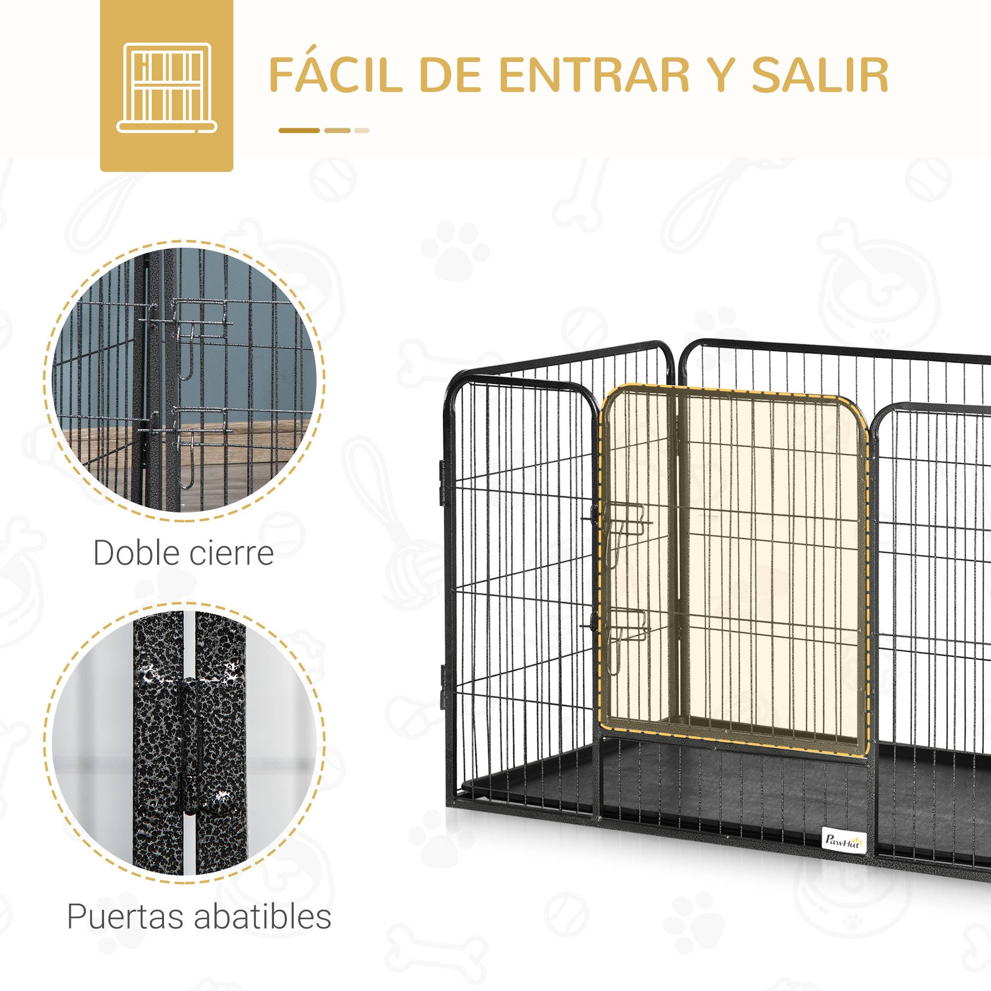 Parc Rectangulaire pour Animaux 4 Panneaux Acier 109 x 74 x 71 cm, Porte Double Verrouillage et Plateau Amovible, Intérieur/Extérieur - Image 6