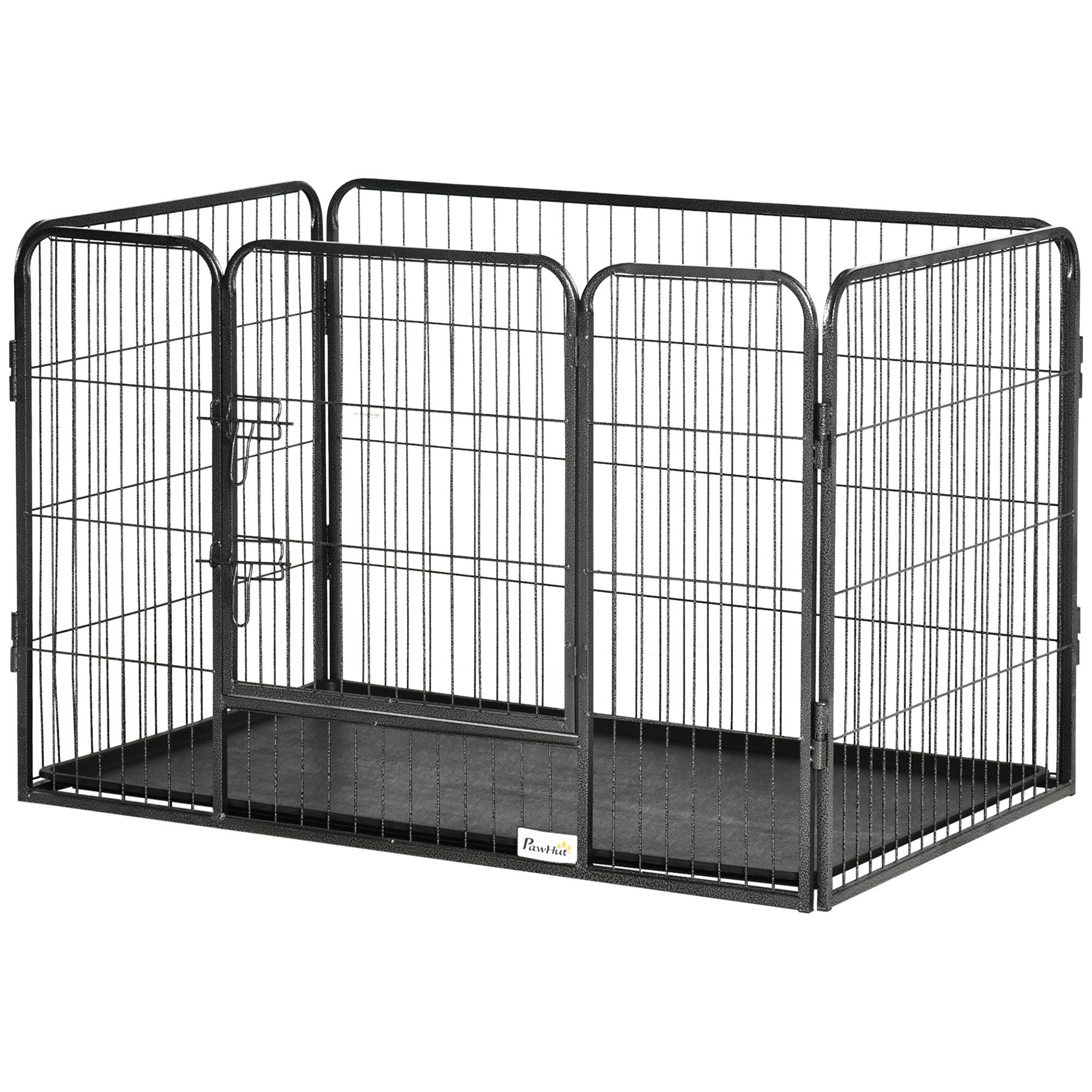 Parc Rectangulaire pour Animaux 4 Panneaux Acier 109 x 74 x 71 cm, Porte Double Verrouillage et Plateau Amovible, Intérieur/Extérieur - Image 2