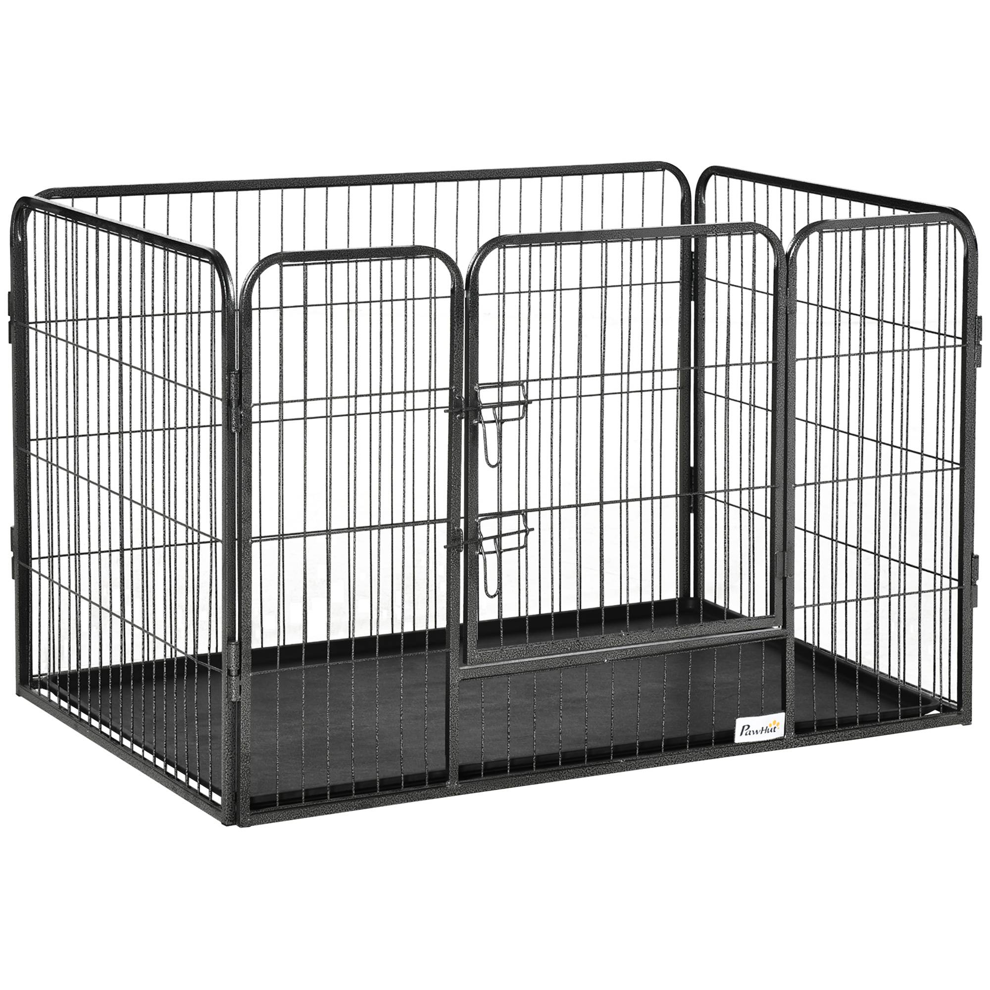 Parc Rectangulaire pour Animaux 4 Panneaux Acier 109 x 74 x 71 cm, Porte Double Verrouillage et Plateau Amovible, Intérieur/Extérieur - Image 1