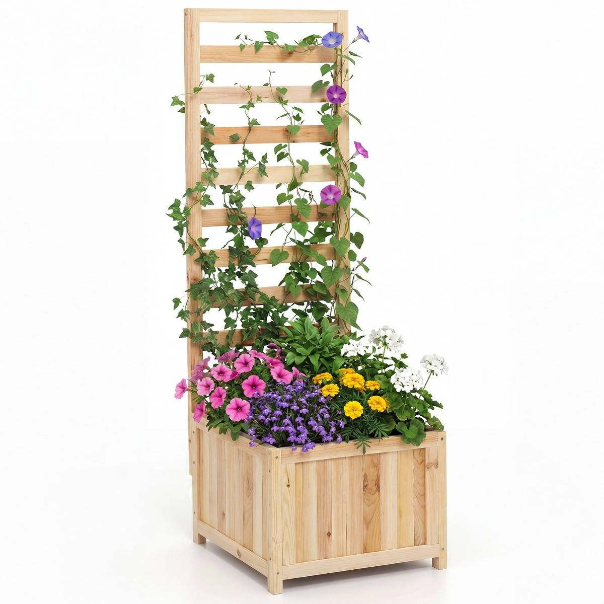 Jardinière avec Treillis en Bois 123 CM Bac à Fleurs Surélevé pour Plante pour Grimpante Vigne Fleurs avec Trou de Drainage Naturel MAISON CHIC - Image 1