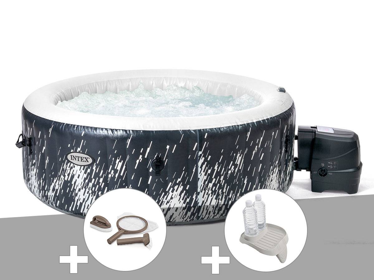 Kit spa gonflable Intex PureSpa Galaxie rond Bulles avec LED 4 places + Kit d'entretien + Porte-verre