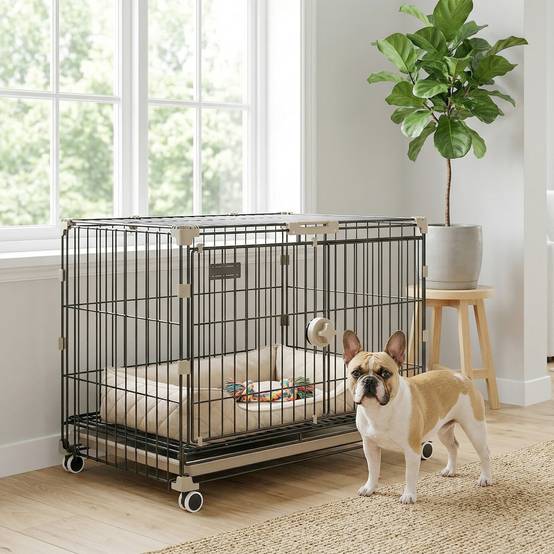 Cage chien pliable métal intérieur roues freins toit ouvrant 60,5x45,5x54,5cm noir - ComfortXL Outdoor Living - Image 10
