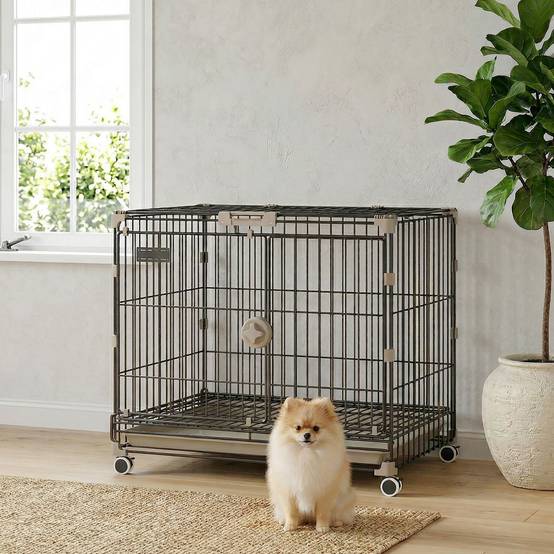 Cage chien pliable métal intérieur roues freins toit ouvrant 60,5x45,5x54,5cm noir - ComfortXL Outdoor Living - Image 4