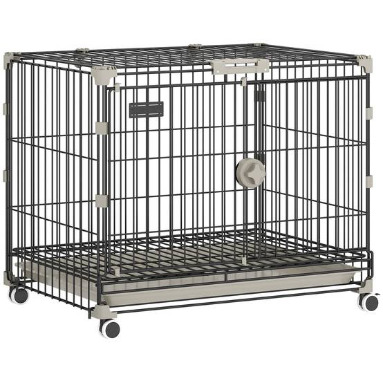Cage chien pliable métal intérieur roues freins toit ouvrant 60,5x45,5x54,5cm noir - ComfortXL Outdoor Living - Image 1