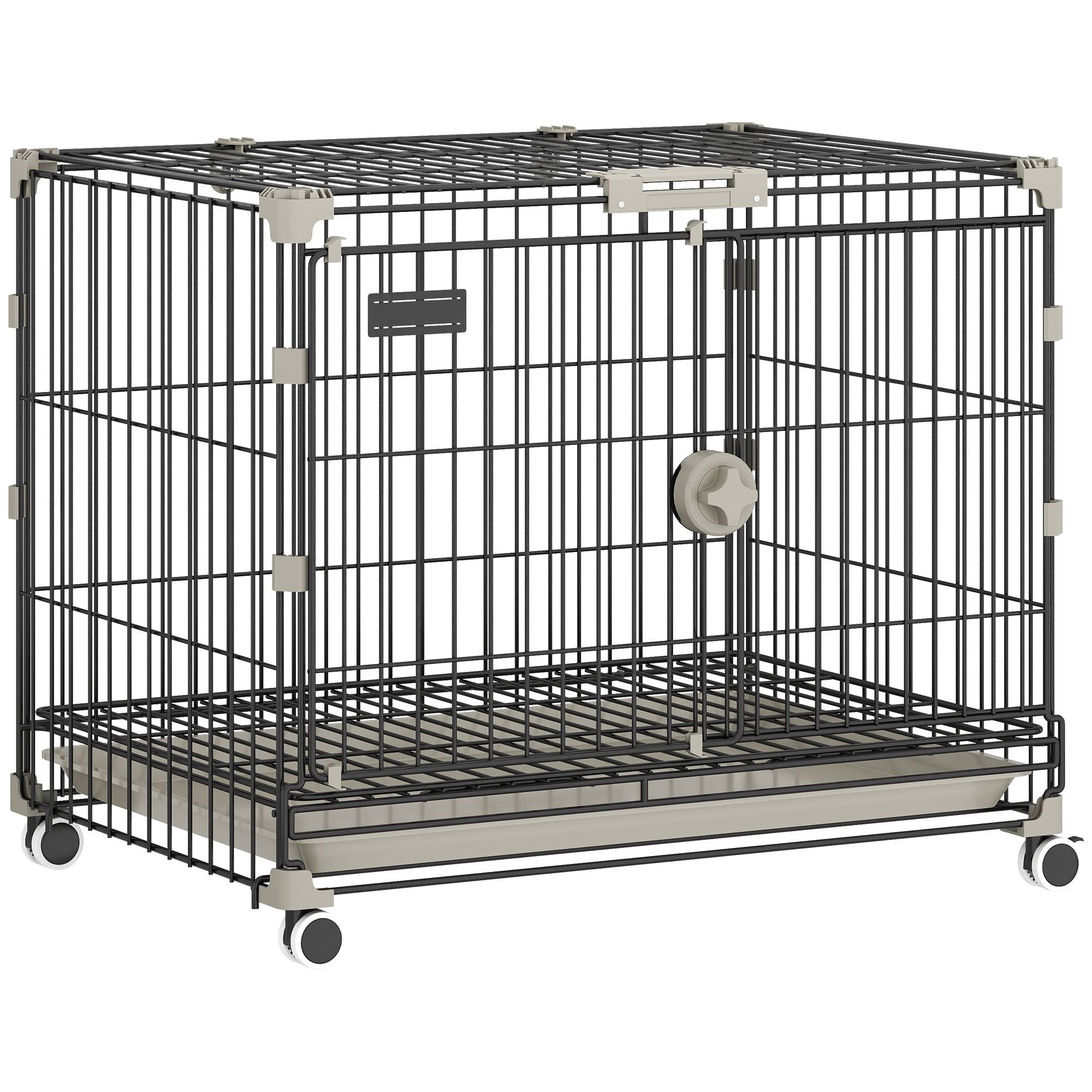 Cage chien pliable métal intérieur roues freins toit ouvrant 60,5x45,5x54,5cm noir - ComfortXL Outdoor Living - Image 1