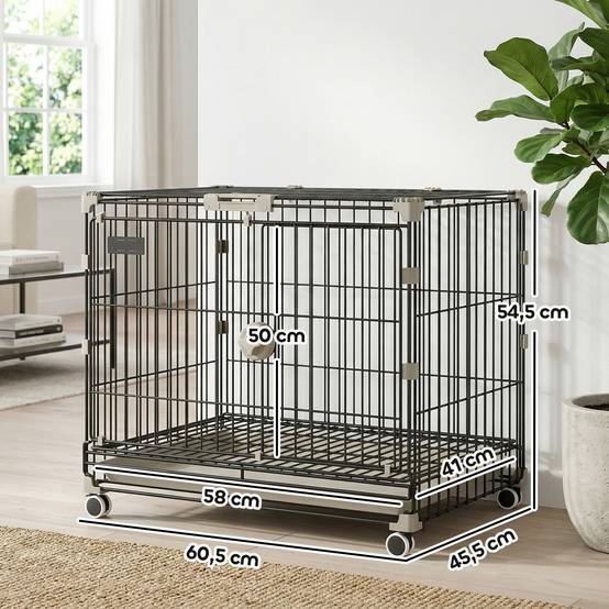 Cage chien pliable métal intérieur roues freins toit ouvrant 60,5x45,5x54,5cm noir - ComfortXL Outdoor Living - Image 5