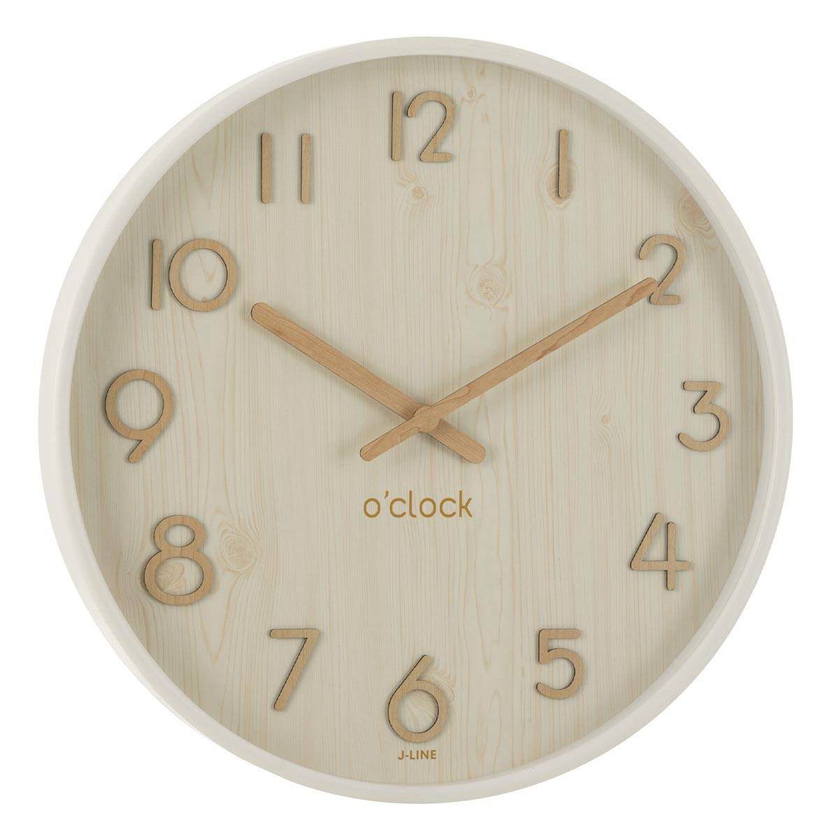 J-Line - Horloge Murale en Bois "Marion" 53cm Blanc - Image 1