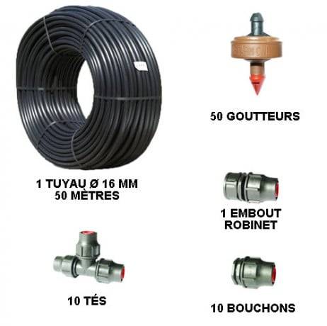 Kit d'arrosage goutte à goutte 50 m professionnel, Débit 4 l/h