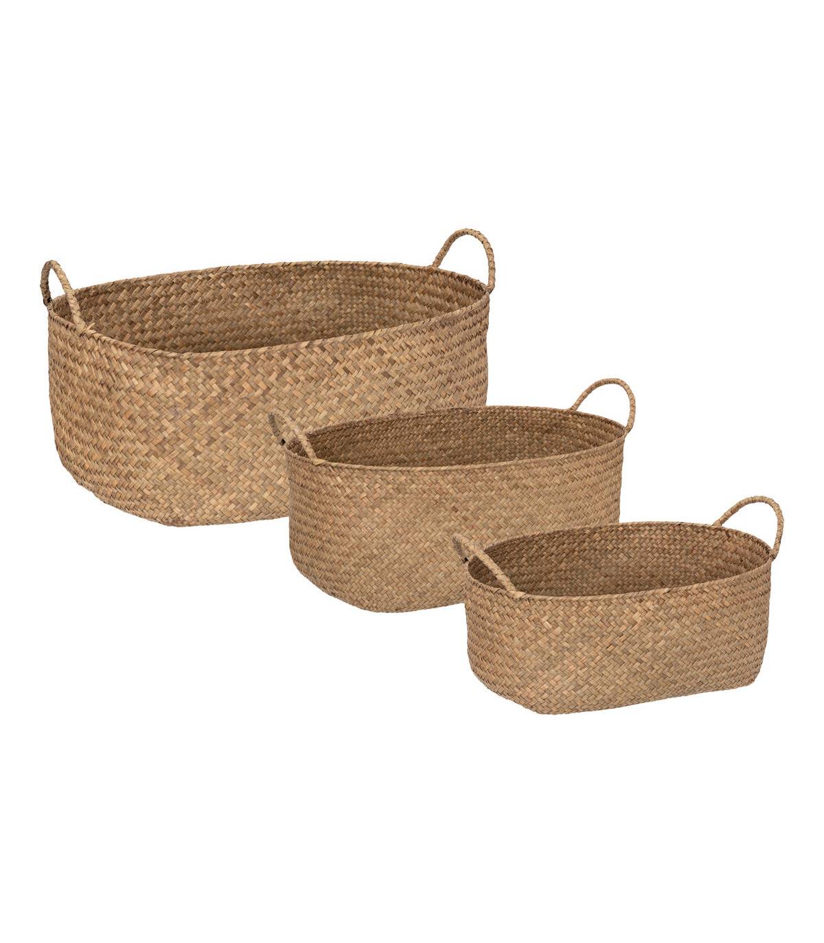 Lot de 3 Paniers de rangement Marron en fibre naturelle L 50 L 42 et L 35 cm - Image 1