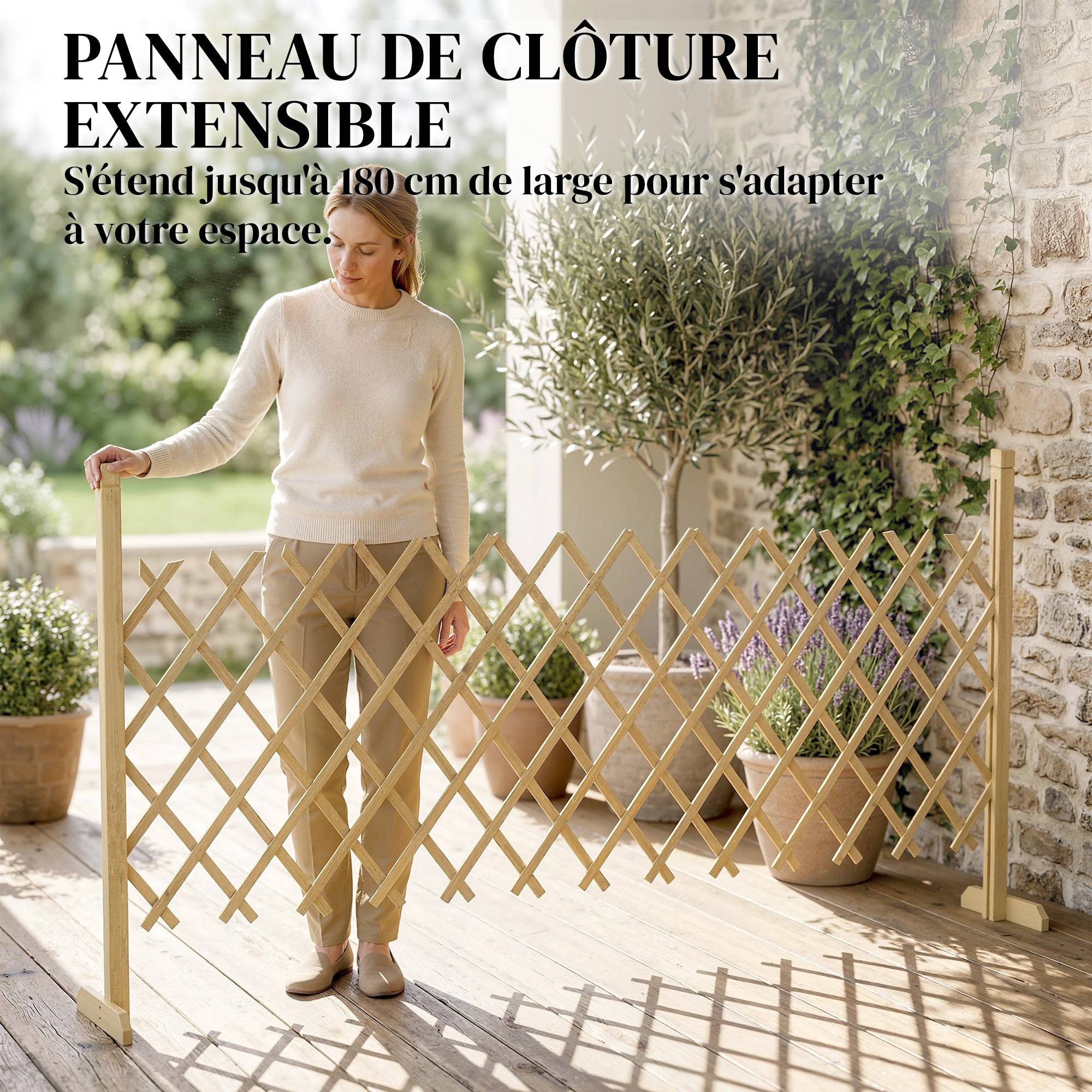 Barrière de jardin extensible bois de sapin naturel 180 x 30 x 90 cm - PANGIVO - Image 6