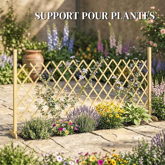 Barrière de jardin extensible bois de sapin naturel 180 x 30 x 90 cm - PANGIVO - Image 9