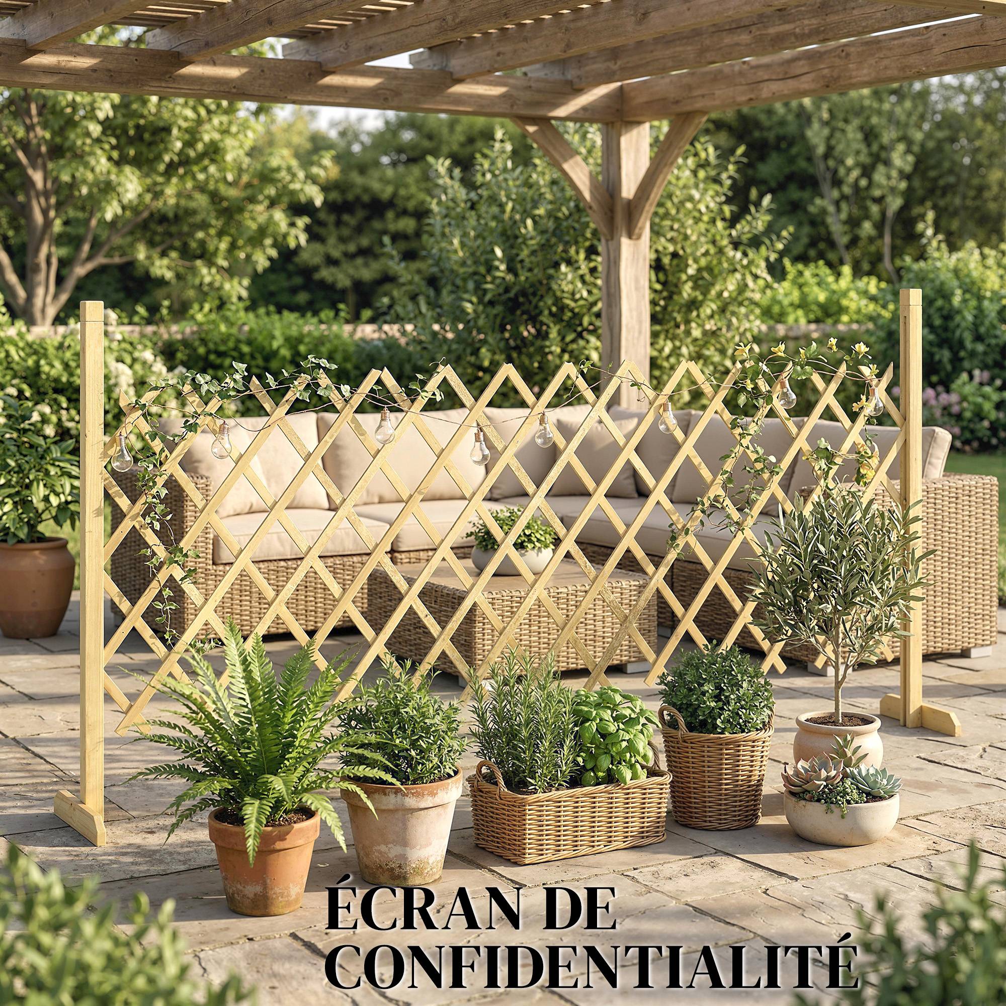 Barrière de jardin extensible bois de sapin naturel 180 x 30 x 90 cm - PANGIVO - Image 10