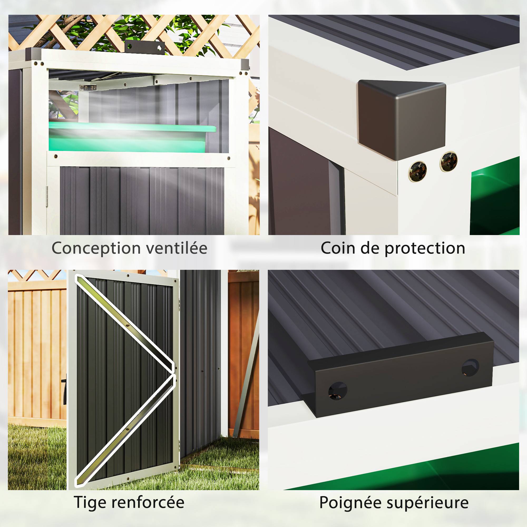 Abri pour 1 poubelle 240L cache poubelle extérieur couvercle relevable 180° acier galvanisé 73 x 81 x 122 cm gris foncé - Image 9