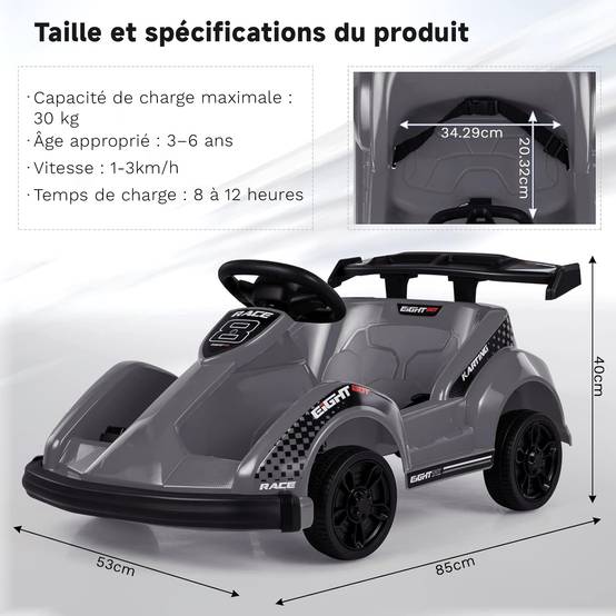 0 - Kart à pédales voiture pour enfants - ORYXEARTH - Gris - 6V - Electrique - 4 roues - Image 2