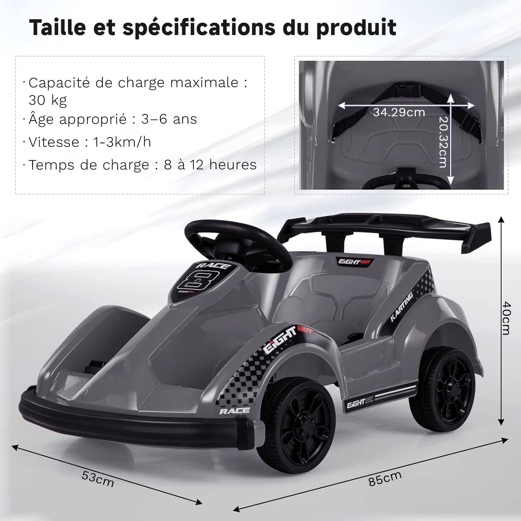 0 - Kart à pédales voiture pour enfants - ORYXEARTH - Gris - 6V - Electrique - 4 roues - Image 2