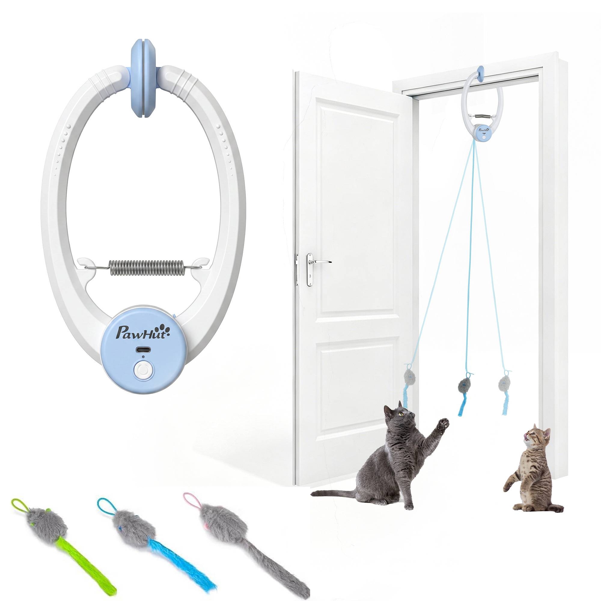 Sans Marque - Souris interactive pour chat, rechargeable par USB et à suspendre à la porte, en forme de souris rebondissante, 24,1 x 13,8 x 6,6 cm, blanche. - Image 1