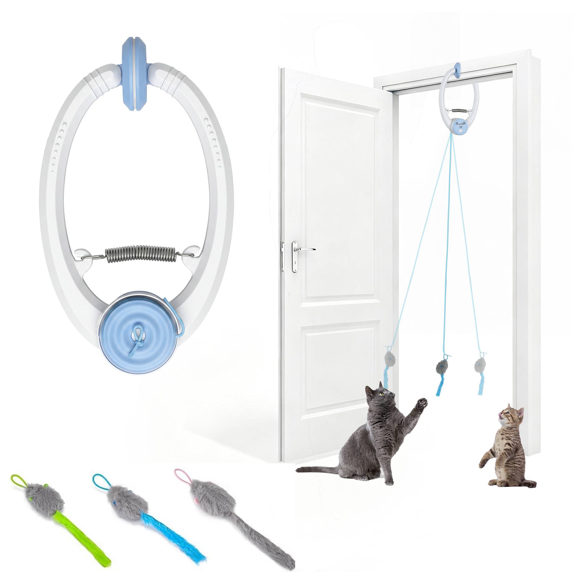 Sans Marque - Souris interactive pour chat, rechargeable par USB et à suspendre à la porte, en forme de souris rebondissante, 24,1 x 13,8 x 6,6 cm, blanche. - Image 2