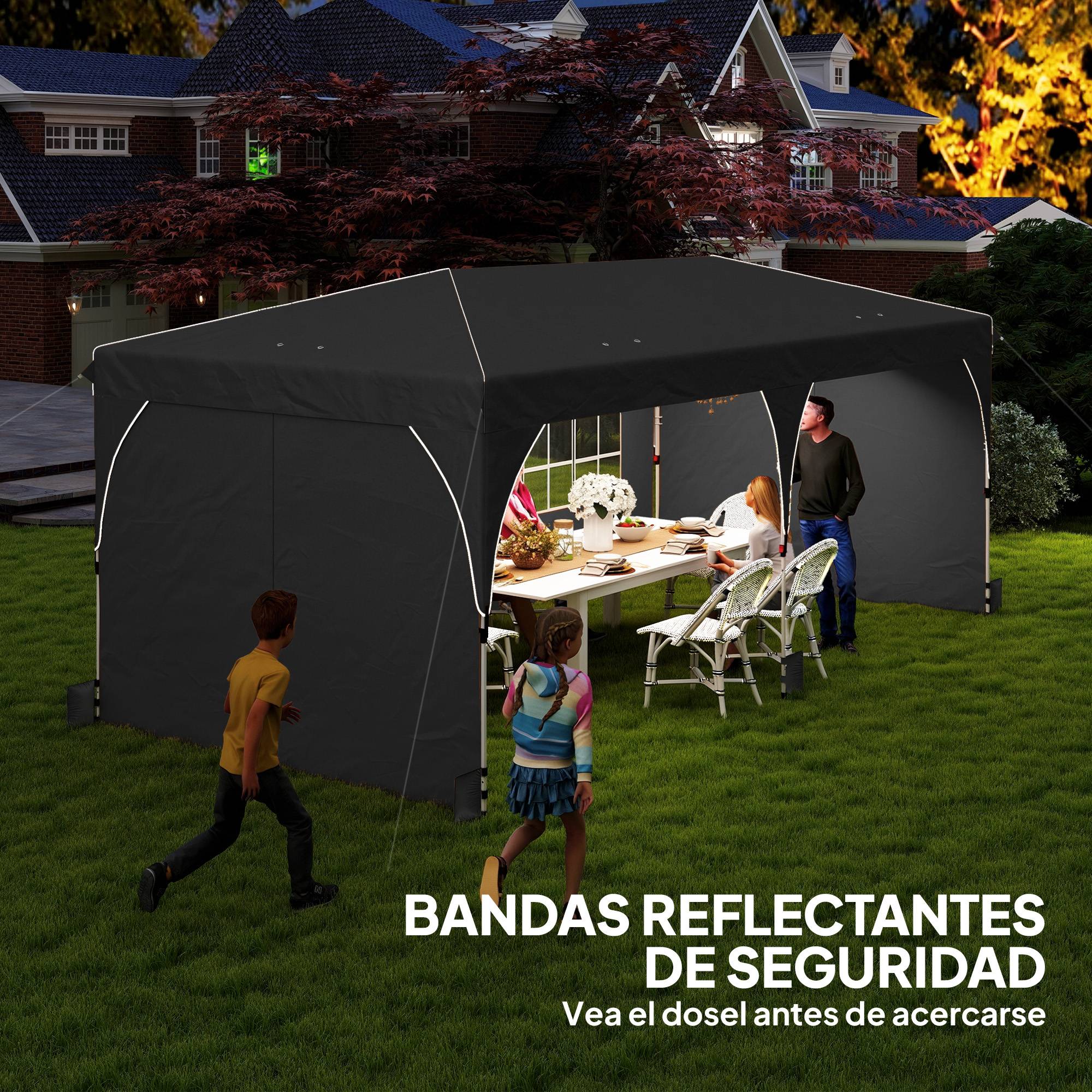 Tente pliante 6 x 3 m avec bandes réfléchissantes, protection UPF 50+, montage facile, système de verrouillage centralisé, imperméable, gris foncé - Image 7