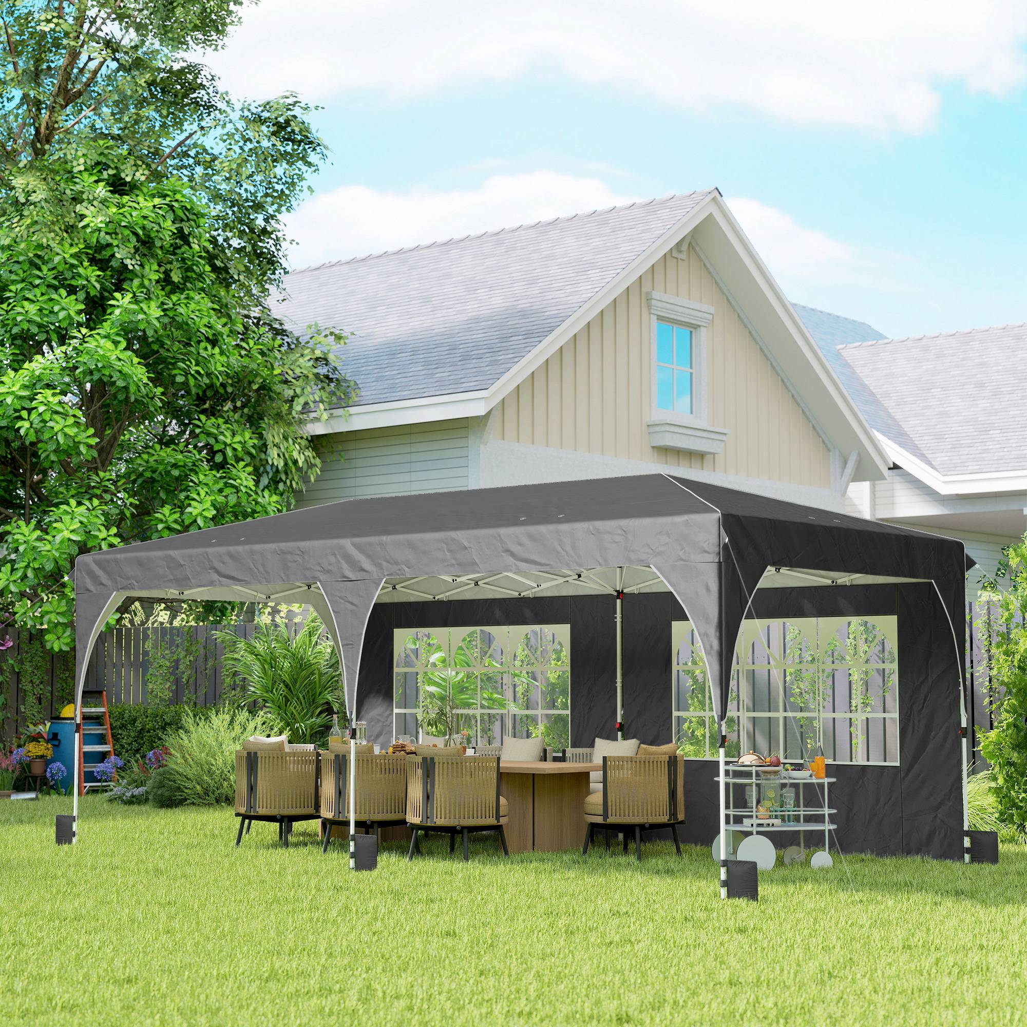 Tente pliante 6 x 3 m avec bandes réfléchissantes, protection UPF 50+, montage facile, système de verrouillage centralisé, imperméable, gris foncé - Image 4
