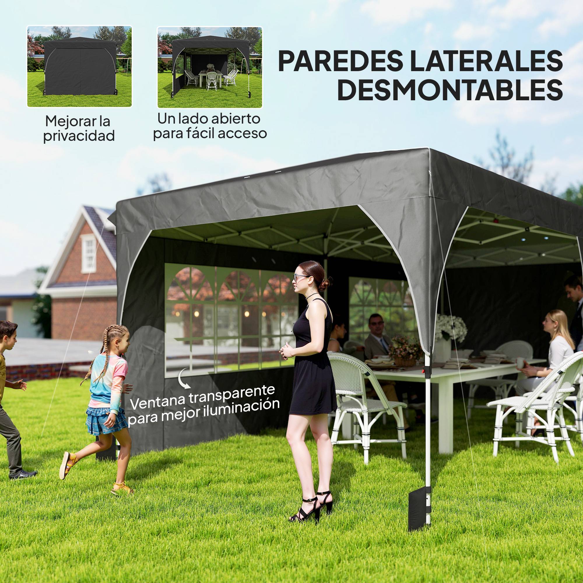 Tente pliante 6 x 3 m avec bandes réfléchissantes, protection UPF 50+, montage facile, système de verrouillage centralisé, imperméable, gris foncé - Image 9