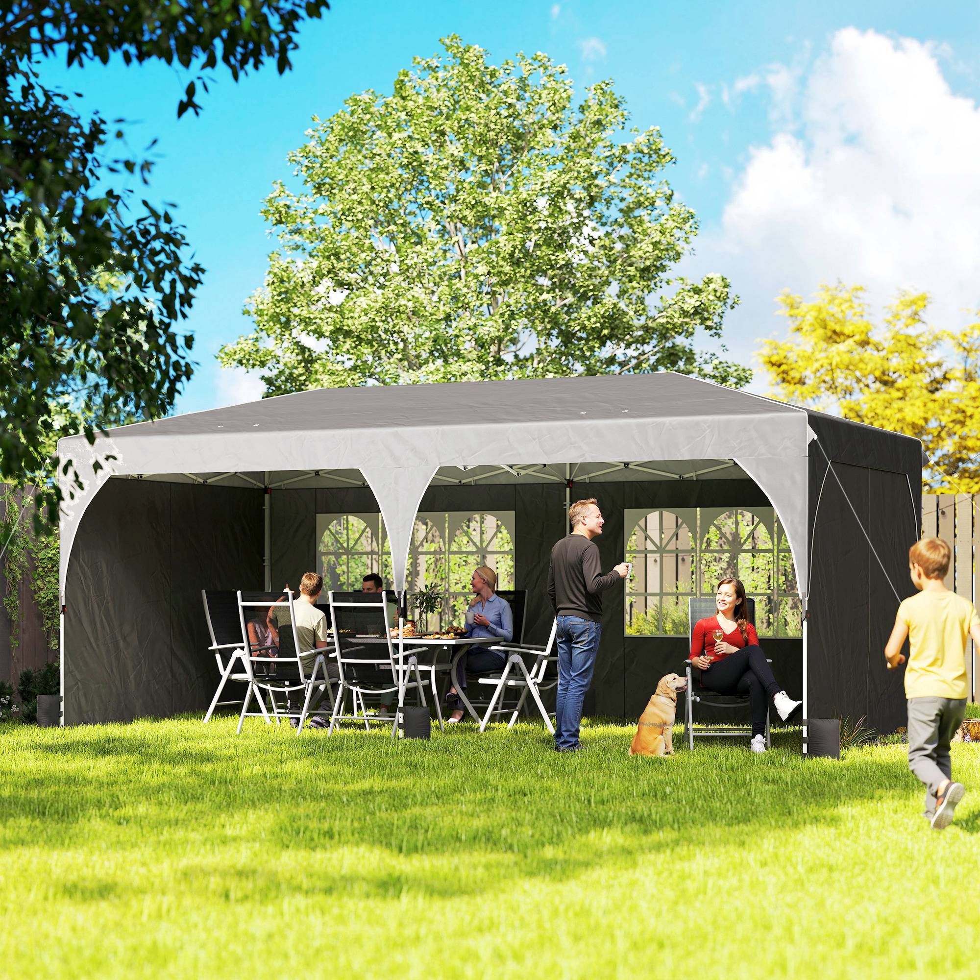 Tente pliante 6 x 3 m avec bandes réfléchissantes, protection UPF 50+, montage facile, système de verrouillage centralisé, imperméable, gris foncé - Image 3