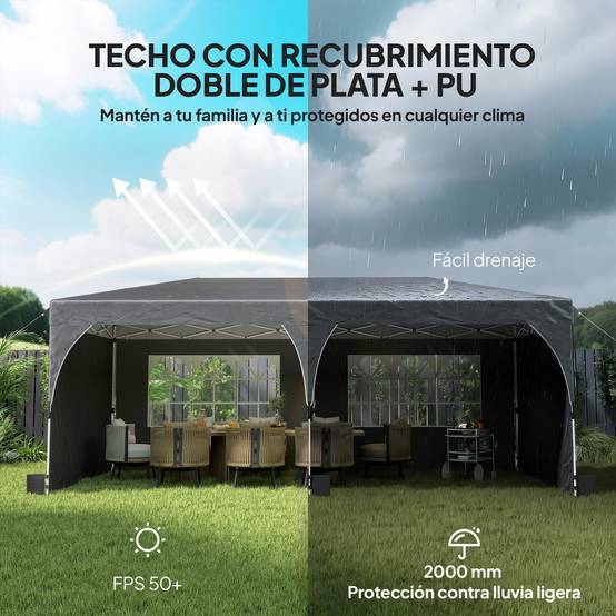 Tente pliante 6 x 3 m avec bandes réfléchissantes, protection UPF 50+, montage facile, système de verrouillage centralisé, imperméable, gris foncé - Image 6