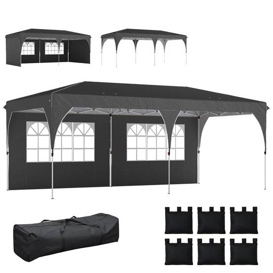 Tente pliante 6 x 3 m avec bandes réfléchissantes, protection UPF 50+, montage facile, système de verrouillage centralisé, imperméable, gris foncé - Image 2