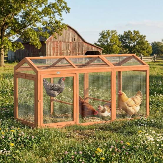 Poulailler avec perchoir, double porte, en bois et métal, pour 4 poules, 156 x 70,5 x 84 cm, orange - Image 4
