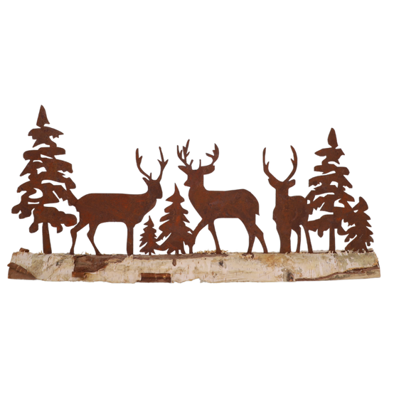 Scène de forêt en métal rouillé et bois marron 50 x 24 cm Chemin de campagne - Image 1