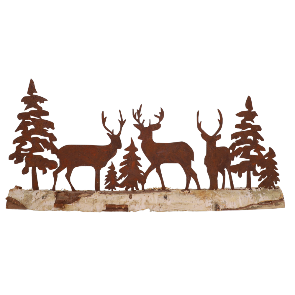 Scène de forêt en métal rouillé et bois marron 50 x 24 cm Chemin de campagne - Image 1