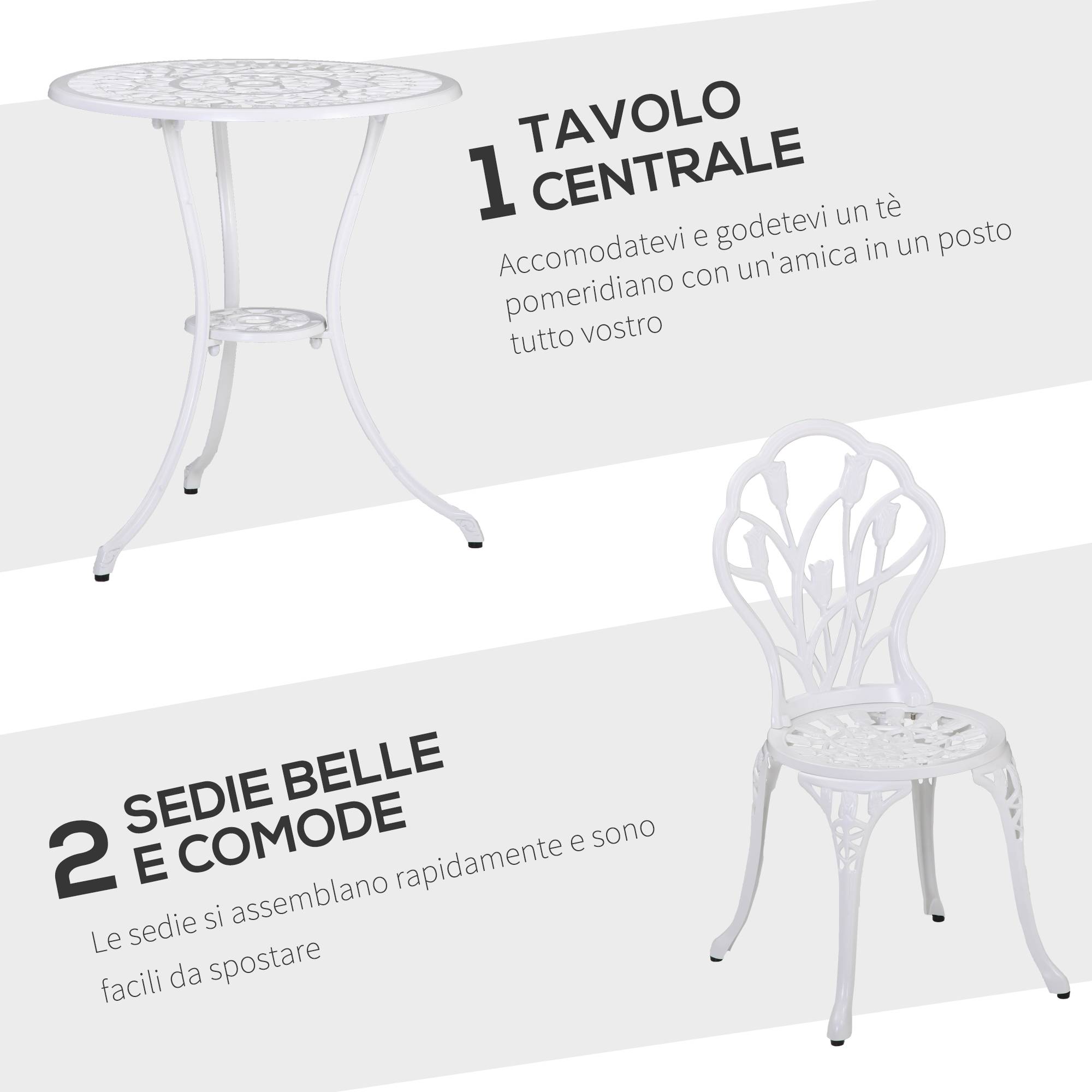 ComfortXL - Salon de jardin bistrot Aluminium Terrasse Motif tulipe Trou parasol 60cm Blanc - ComfortXL Outdoor Living - Image 6