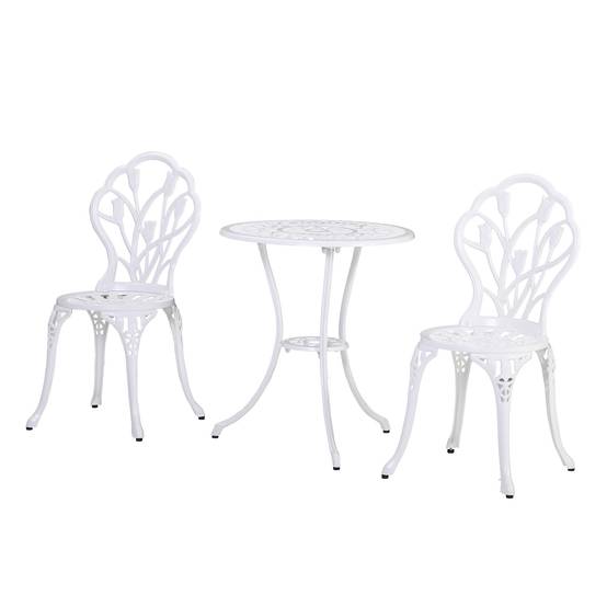 ComfortXL - Salon de jardin bistrot Aluminium Terrasse Motif tulipe Trou parasol 60cm Blanc - ComfortXL Outdoor Living - Image 2