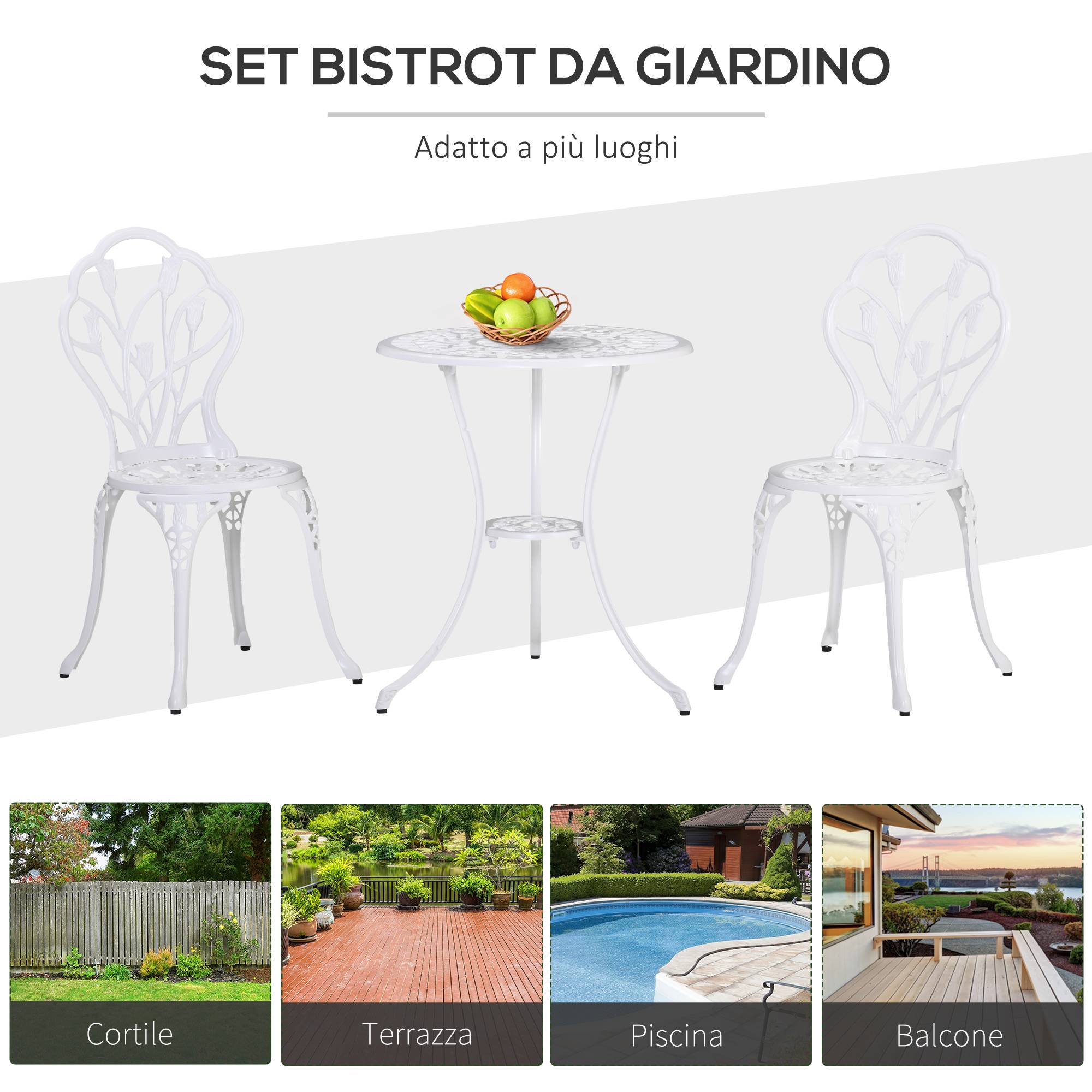 ComfortXL - Salon de jardin bistrot Aluminium Terrasse Motif tulipe Trou parasol 60cm Blanc - ComfortXL Outdoor Living - Image 9
