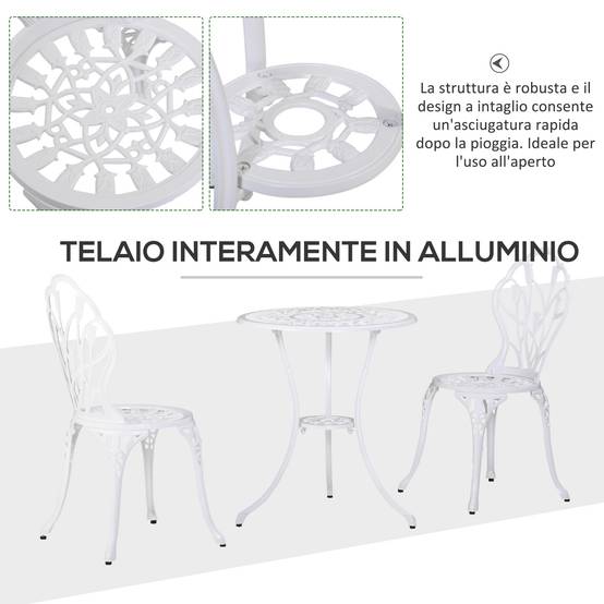 ComfortXL - Salon de jardin bistrot Aluminium Terrasse Motif tulipe Trou parasol 60cm Blanc - ComfortXL Outdoor Living - Image 7