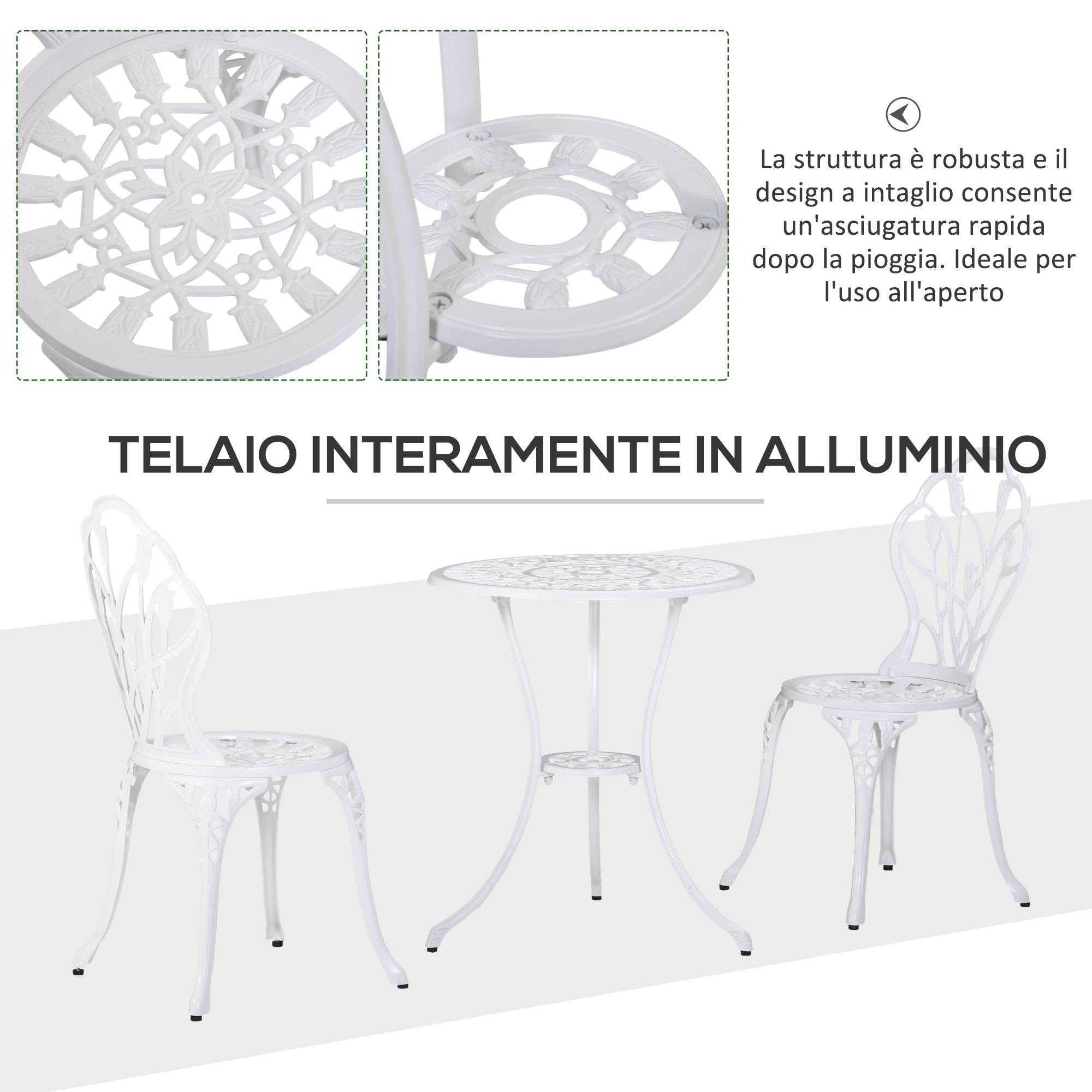 ComfortXL - Salon de jardin bistrot Aluminium Terrasse Motif tulipe Trou parasol 60cm Blanc - ComfortXL Outdoor Living - Image 7