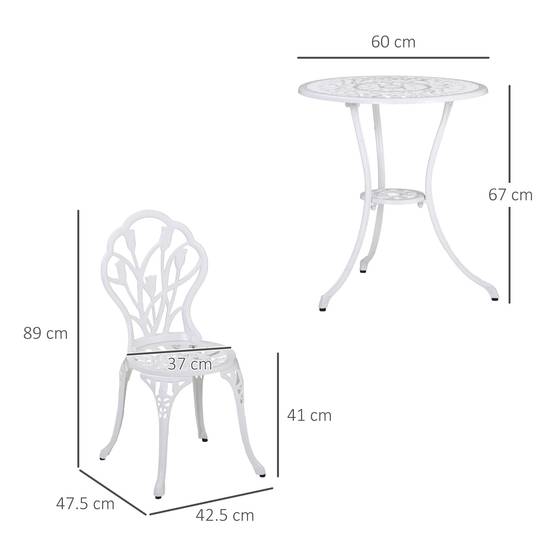 ComfortXL - Salon de jardin bistrot Aluminium Terrasse Motif tulipe Trou parasol 60cm Blanc - ComfortXL Outdoor Living - Image 5