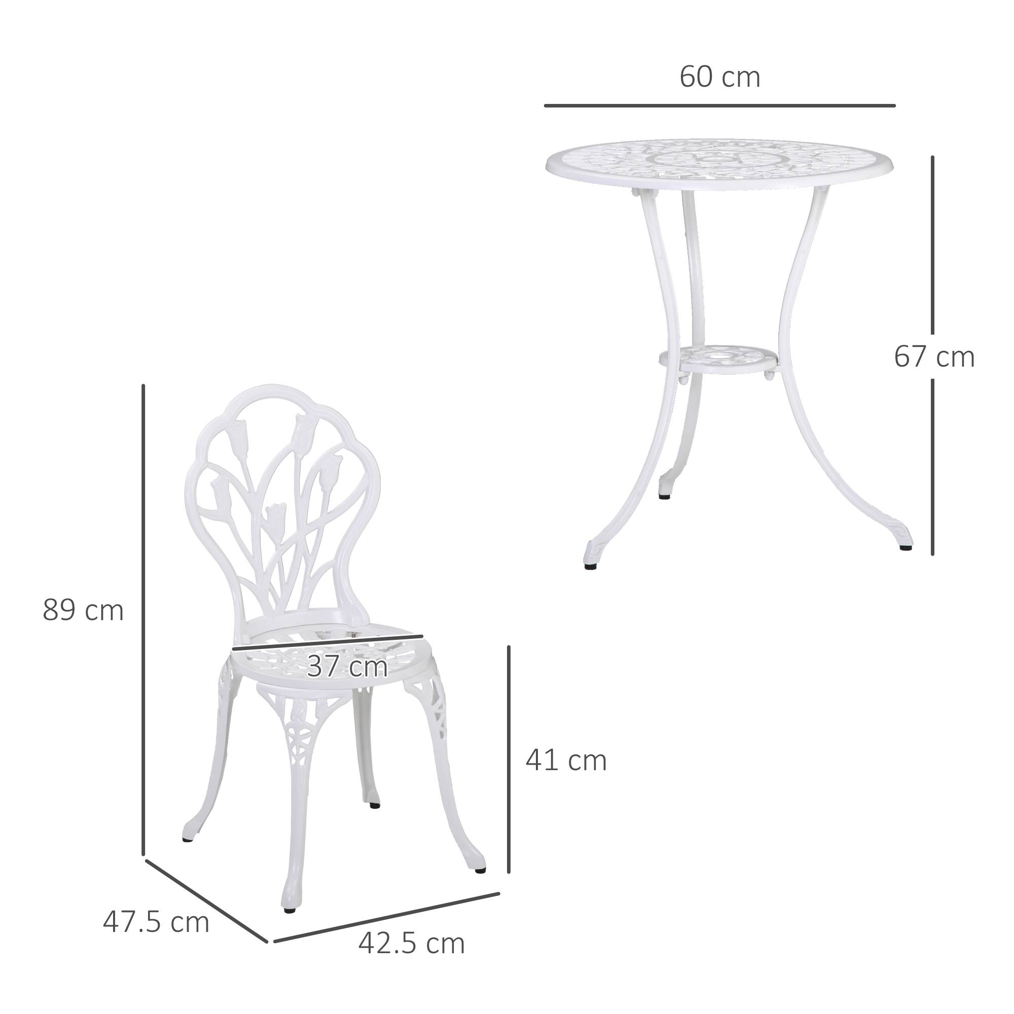 ComfortXL - Salon de jardin bistrot Aluminium Terrasse Motif tulipe Trou parasol 60cm Blanc - ComfortXL Outdoor Living - Image 5